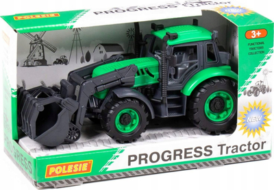 Lodër traktor ngarkues Polesie Progress, me prapambetje, me kovë përpara, jeshile