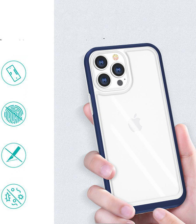 Kapak telefoni Hurtel Clear 3n1 për iPhone 13 Pro, xhel transparent, kornizë blu