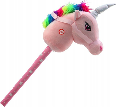 Lodër kali unicorni me shkop, tinguj, rozë shumëngjyrëshe