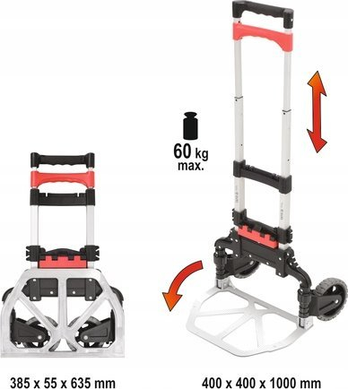 Karrocë platformë palosëse YATO YT-37410, mban deri 60 kg, metalike, gri me të zezë