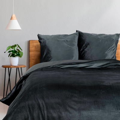 Set çarçafësh Douceur d'intérieur Velina Satin, 240 x 220 cm, poliester, gri e errët