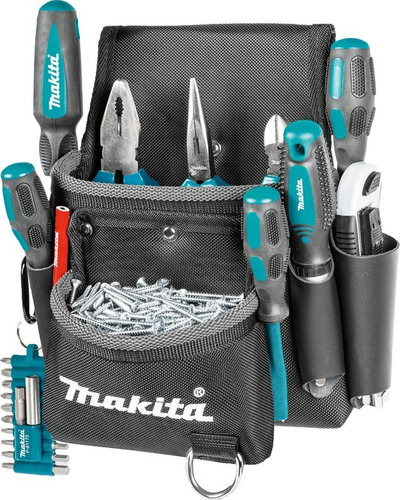 Çantë pune Makita 2 Section Screw Pocket, 2 ndarje, lëkurë dhe poliester, e zezë gri teal