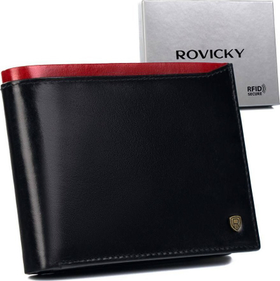 Portofol lëkure Rovicky, me RFID Protect, format horizontal, i zi