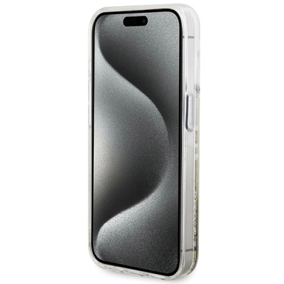 Kapak telefoni Guess Liquid Glitter Gold Stripes, për iPhone 15 Pro Max,transparent
