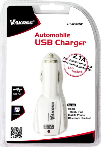 Karikues makine Vakoss TP-3266UW, 2x USB, 2.1A, i bardhë