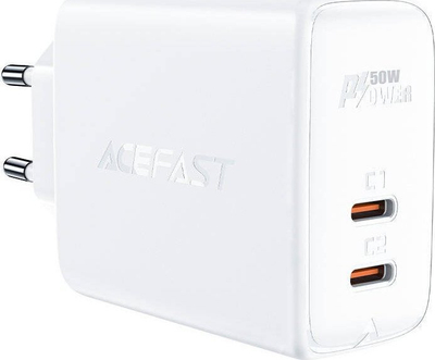 Karikues Acefast A29 GaN, 2x USB C, 50W, i bardhë