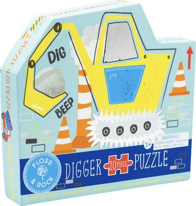 Puzzle Floss &amp; Rock Construction, 20 copa, në formë eskavatori, me shumë ngjyra
