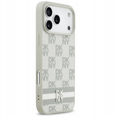 Kapak telefoni DKNY për iPhone 17 Pro Max, shah me vija, bezhë
