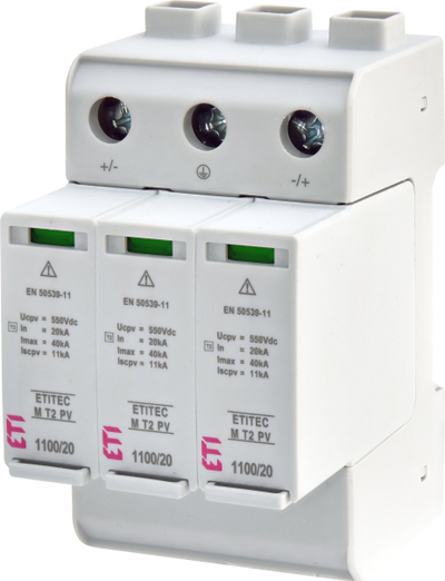 Mbrojtës nga mbingarkesa ETI PV C T2 002440515, 1100V, 3 module, gri