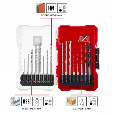Set stërvitjesh Einhell, 16 copë, për dru metal dhe muraturë, në kuti M Case