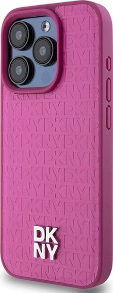 Kapak telefoni DKNY PU Leather Repeat Pattern Stack Logo MagSafe për iPhone 15 Pro, mbrojtës, rozë