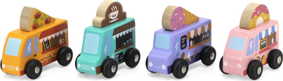 Set lodrash druri Viga Toys Wooden Cars, 4 makina druri, me ngjyra të ndryshme