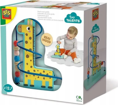 Lodër druri labirint rruazash SES Tiny Talents Giraffe, edukative 12m+, shumëngjyrëshe