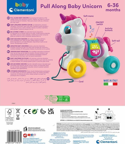 Интерактивна играчка Baby Clementoni коњ со тркала, со звуци, повеќебојна