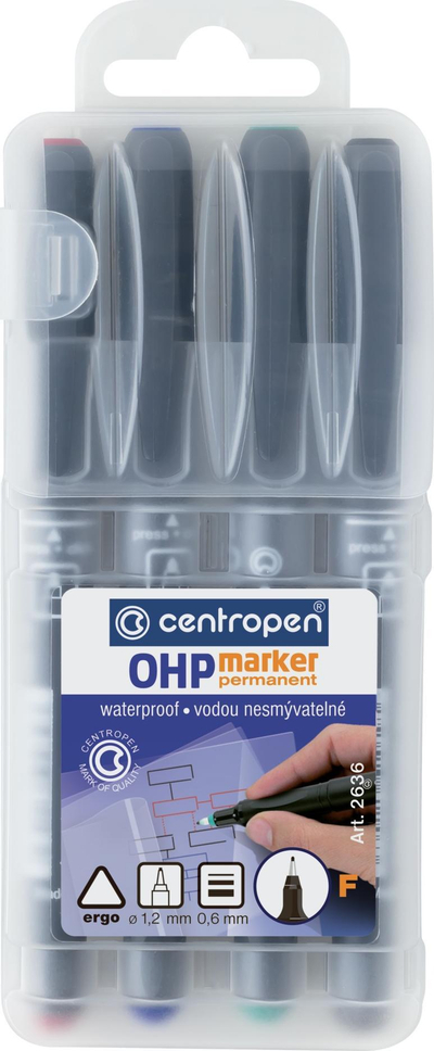 Set markerash OHP Centropen 2638 B, permanent, majë e hollë, 4 ngjyra