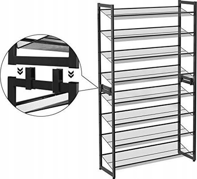 Raft këpucësh Songmics 8-Tier, metal, 163.5x92.5x30.7 cm, i zi