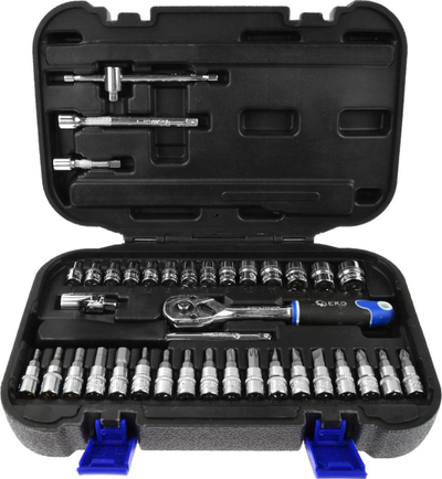 Set çelësash tubë GEKO 1/4", 38 pjesë, CrV, në kuti plastike