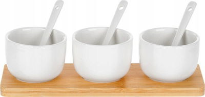 Set tasash me lugë për snacks, qeramikë, 90 ml, të bardha