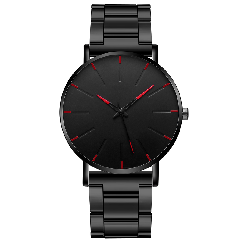 Orë dore elegante me dizajn minimalistik, e zezë/ kuqe