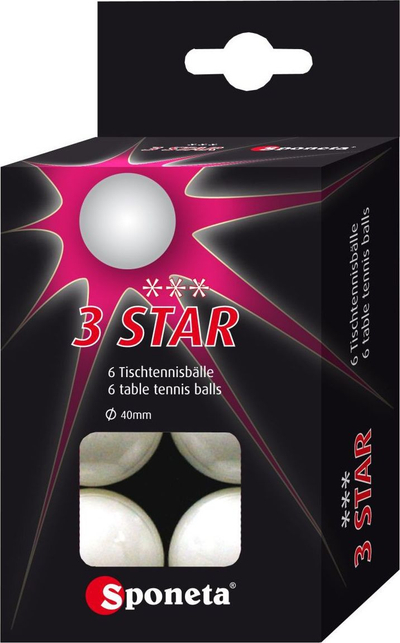 Topa pingpongu Sponeta 3 Star, set 6 copë, 40 mm, të bardhë