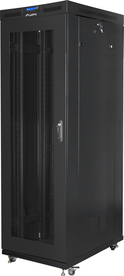 Kabinet rack Lanberg FF01 19", 27U 800x1200, derë rrjetë, i zi