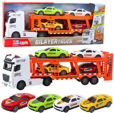 Set kamion lodër Lean Lora Tow Truck, 4 makina sportive, me drita edhe tinguj, shumëngjyrësh