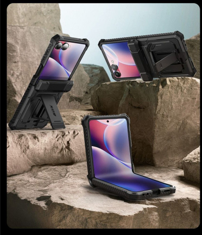 Kuti mbrojtëse i-Blason Armorbox për Samsung Galaxy Z Flip7, me këmbëz, me xham për ekran, e zezë