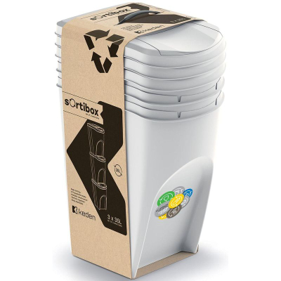 Set koshash plehrash Prosperplast Sortibox IKWB35S3, 3x35L, për riciklim, gri e hapur