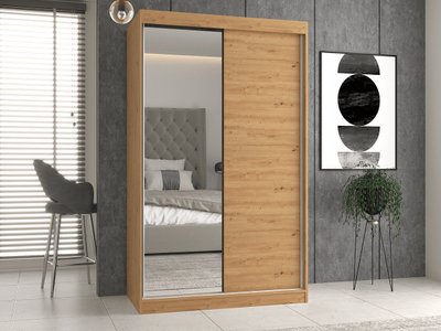 Dollap gardërobe Iga Wardrobe 120, dyer rrëshqitëse, me pasqyrë, artizan lisi