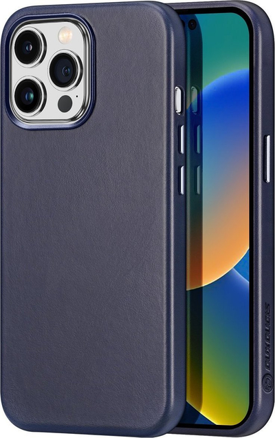 Маска за телефон DUXDUCIS Naples MagSafe, за iPhone 14 Pro Max, природна кожа, сина