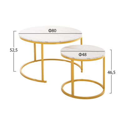 Set 2 tavolina për kafe (HM8763.11), bardhë/ ari