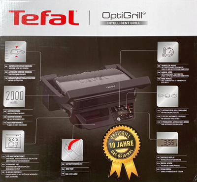 Grill elektrik Tefal OptiGrill GC7P08, 2000W, me programe automatike, ngjyrë e zezë