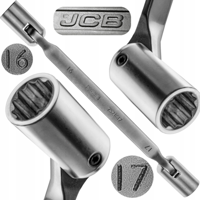 Çelës dyansh JCB Double-Sided Socket Wrench, 16mm, 17mm, metalik