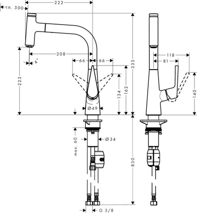 Rubinet kuzhine Hansgrohe Talis S Select 220, një levë, krom