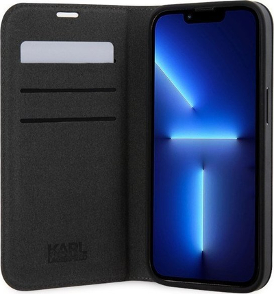 Mbështjellës libër Karl Lagerfeld KLBKP14XSAKLHPG për iPhone 14 Pro Max, Saffiano Monogram, argjend