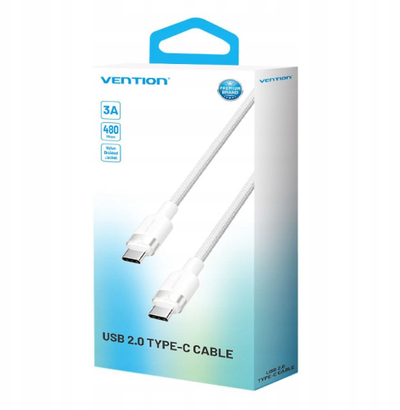 Kabllo USB Vention, Type C në Type C, 1m, 3A, e bardhë