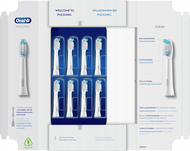 Kokë rezervë furçe dhëmbësh Oral-B Pulsonic Clean, sonike, set 8 copë, e bardhë