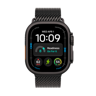 Apple Watch Ultra 4 Cellular 49mm Black Titanium Case with Black Titanium Milanese Loop, L