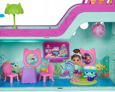 Set lodër Gabby's Dollhouse Cat Friend Ship Cruise Ship, me figura dhe gjëra shoqëruese, shumëngjyrësh