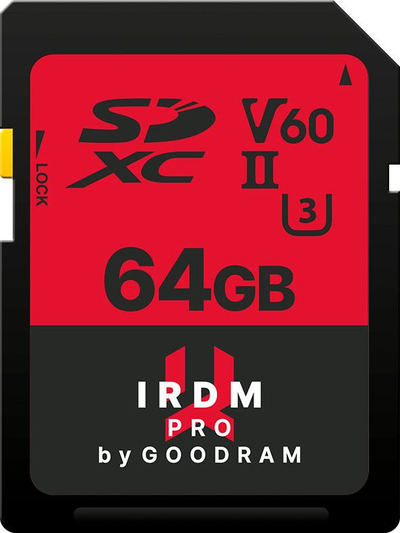 Kartë memorie Goodram IRDM Pro SDXC, 64GB, UHS II V60, e kuqe