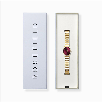 Orë dore për femra Rosefield Oval Burgundy Half-moon Steel Gold OVGSG-OV15