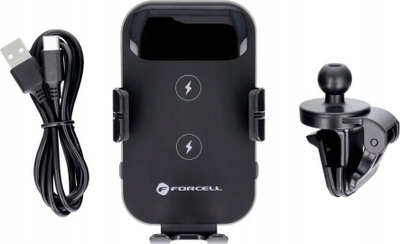 Mbajtës telefoni për makinë Forcell HS4, karikim wireless 15W, për grila ajri, i zi