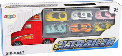 Lodër kamion transportues Leantoys, për 6 makina, me rampë, i kuq