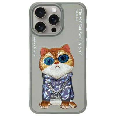 Kllapë telefoni Nimmy Glasses Cool Cat, iPhone 15 Pro Max 6.7", silikoni, gri