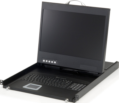 Konsolë rack KVM LevelOne KVM-8901FR, LCD 19" widescreen, me tastierë dhe touchpad, e zezë