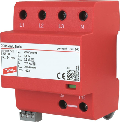 Mbranuvač od prenapreguvanje Dehn DEHNshield DSH B TNS 255 FM, 4 pola, 12.5/50kA, оддалечено сигнализирање