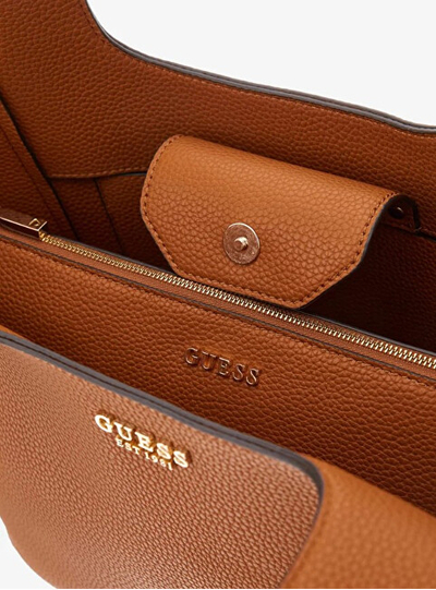 Çantë tote GUESS Calista, poliuretani, karamel