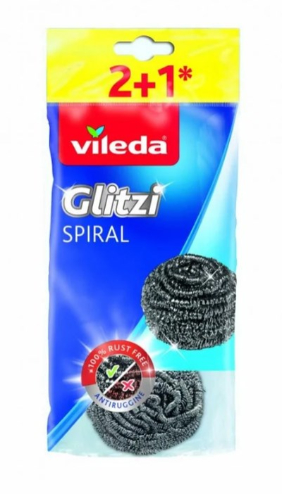 Sfungjer spiral çeliku Vileda Glitzi Steel Scourer INOX, set 3 copë