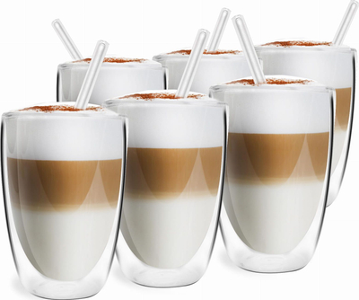 Set me gota termike Vialli Design Vita, 6x350 ml, me pipëza xhami, transparente