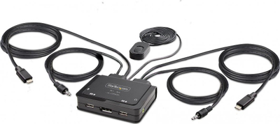 Ndërprës KVM StarTech.com me 2 porta USB C, 4K 60Hz, DisplayPort, i zi